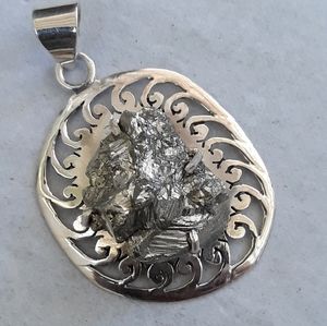 Natural Peruvian Golden Pyrite Silver Pendant